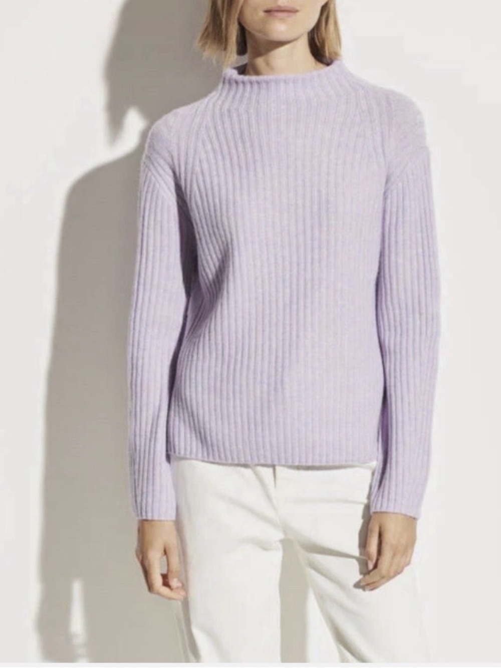 Vince  Ribbed Raglan Mock Neck Sweater in Lily Stone